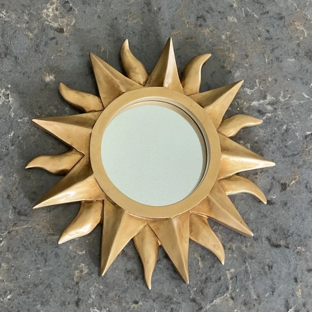 Vintage Gold Sunburst Wall Mirror Hollywood Regency Celestial Starburst MCM 12